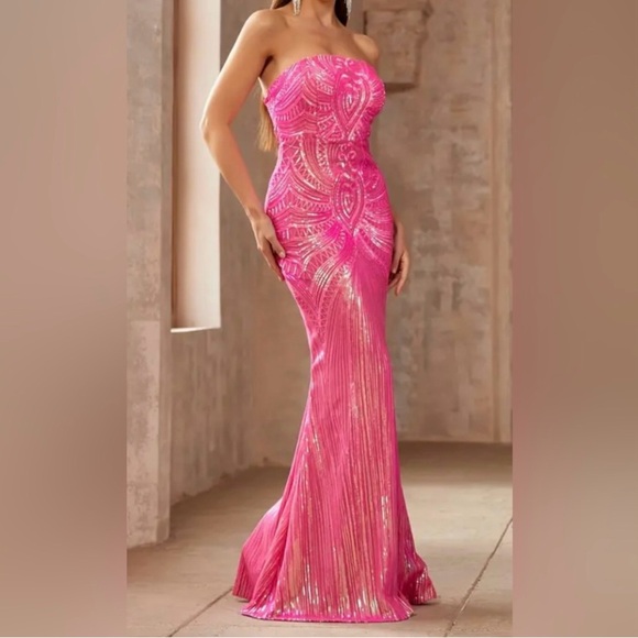 Pink Sequin Embellished Maxi Gown - Picture 6 of 6